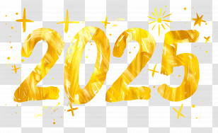 2025 Gold - Golden 2025 Text With Festive Details Transparent PNG