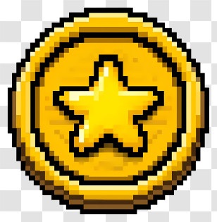 Arcade Token - Pixel Art Gold Coin With Star Transparent PNG