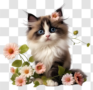 Valentine Cat - Adorable Kitten Surrounded By Flowers Transparent PNG