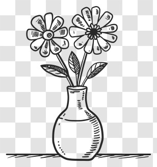 Black Vase - Sketch Of Vase With Flowers Transparent PNG