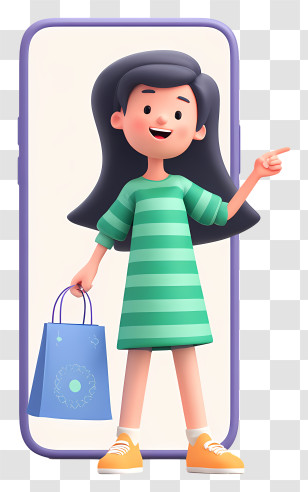 Online Shopping - Cute Shopper Emerging From Phone Transparent PNG