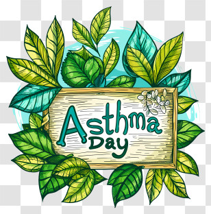 World Asthma Day - Asthma Day Awareness Sign With Leaves Transparent PNG