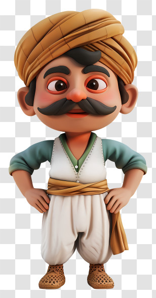 Indian Farmer - Cartoon Man In Traditional Clothing With Turban Transparent PNG