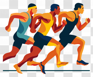 Athletics - Dynamic Three Runners In Motion Illustration Transparent PNG