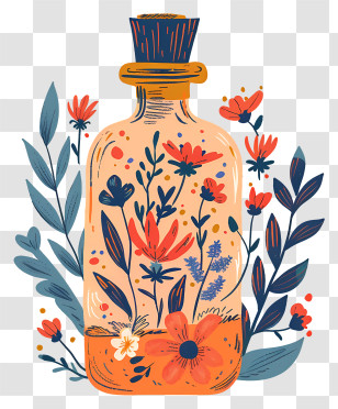 Potion - Artistic Floral Glass Bottle Design Transparent PNG