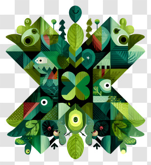 Green Cross X - Geometric Green Pattern With Nature Elements Transparent PNG