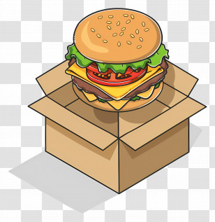 Beef Burger - Illustrated Cheeseburger In A Box Transparent PNG