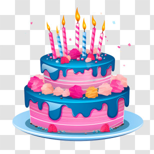 Birthday Cake - Colorful Blue And Pink Birthday Cake Transparent PNG