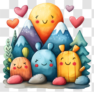 Cartoon Mountains - Cute Cartoon Scene With Mountains And Sun Transparent PNG