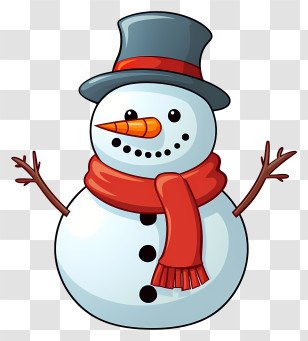 Snowman - Snowman With Hat And Scarf In Cartoon Style Transparent PNG