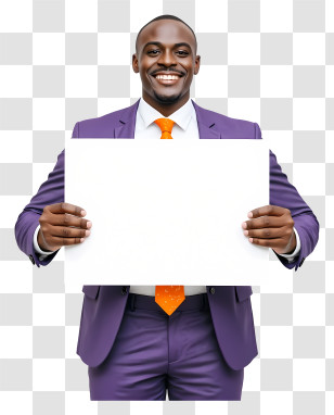 Businessman Holding Blank Placard - Smiling Man With Blank Sign Transparent PNG