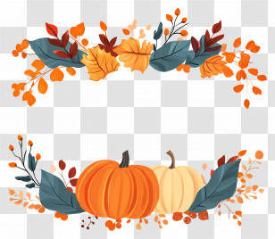 Thanksgiving - Autumn Pumpkin Frame With Leaves And Festive Vibes Transparent PNG
