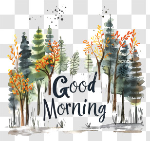 Good Morning - Good Morning Autumn Illustration With Trees Transparent PNG