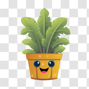 Potted Plant - Happy Cartoon Potted Plant With Smile Transparent PNG
