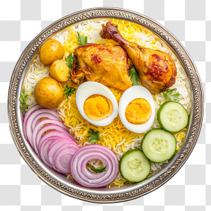 Kolkata Biriyani - Chicken Rice Platter With Eggs Transparent PNG
