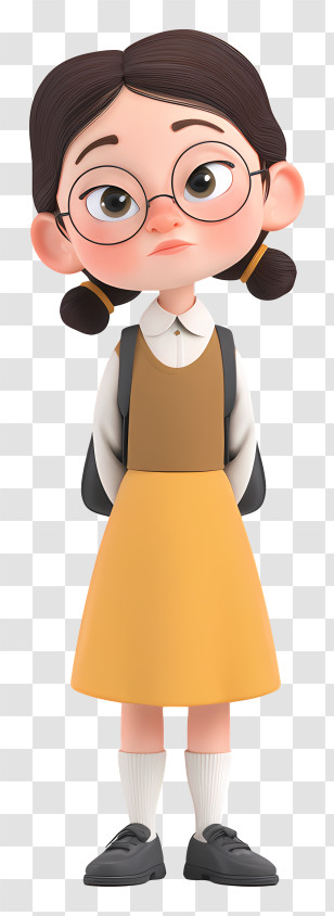 Elementary School Girl - Girl With Glasses And Backpack Transparent PNG