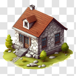 Stone House - Charming Small Stone House With Red Roof Transparent PNG