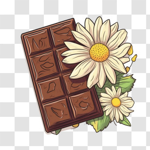 Chocolate - Chocolate Bar With Daisy Flowers Transparent PNG