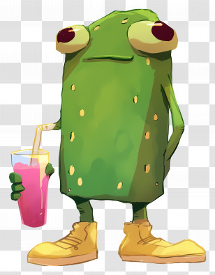 Cartoon Frog Holding Drink - Green Cartoon Character With Drink Transparent PNG