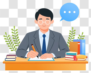 Student Writing At Desk - Office Worker At Desk Transparent PNG
