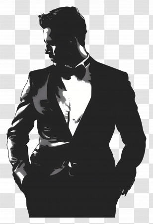 Groom Silhouette - Stylized Black And White Silhouette Of A Man In Suit Transparent PNG