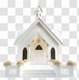 Wedding Church - White Church With Floral Decorations Transparent PNG