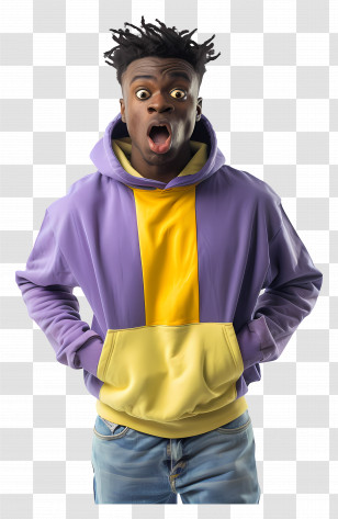 Shocked Black Man - Startled Individual Wearing A Vibrant Purple Hoodie Transparent PNG