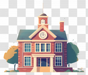 Back To School - Illustration Of School Building With Clock Tower Transparent PNG