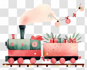 Christmas Train - Cartoon Train With Gifts And Smoke Transparent PNG