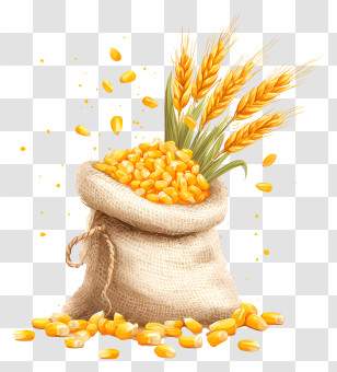 Corn Kernels - Sack Of Corn With Wheat Stalks Transparent PNG