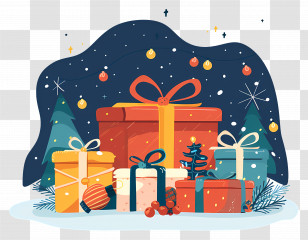 Christmas Evening - Colorful Holiday Gift Boxes Transparent PNG
