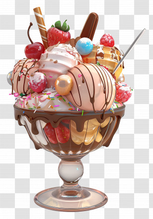 Ice Cream Sundae - Colorful Ice Cream Sundae In A Glass Cup Transparent PNG