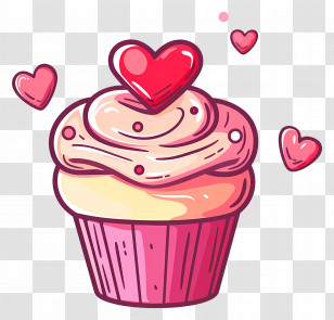 Valentines Cupcake - Pink Cupcake With Heart Illustration Transparent PNG