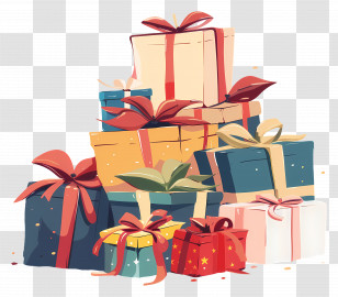 Pile Of Gifts - Stack Of Colorful Wrapped Gift Boxes Transparent PNG