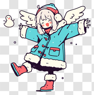 Making A Snow Angel - Winged Girl In Winter Coat Transparent PNG