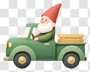 Christmas Gnome - Gnome Driving Green Pickup Truck Transparent PNG