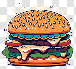 Hamburger - Cheesy Illustrated Burger Design Transparent PNG