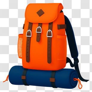 Camping Backpack - Orange Backpack With Sleeping Bag Transparent PNG