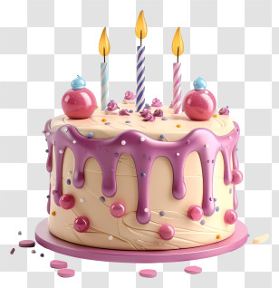 Birthday Cake - Pink Birthday Cake With Candles Transparent PNG