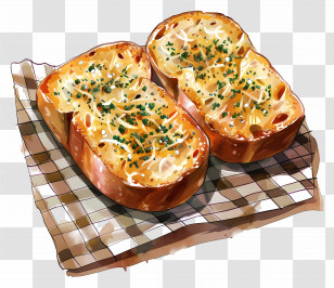 Garlic Bread - Cheese Toasts On A Plaid Cloth Transparent PNG