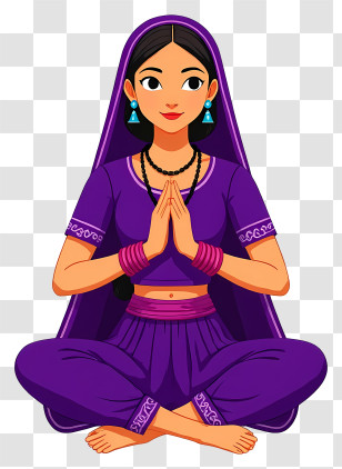 Indian Woman Welcome Namaste Hands - Purple-clad Woman Meditating Transparent PNG