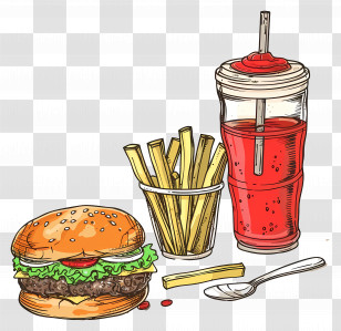 National Junk Food Day - Burger With Fries And Drink Transparent PNG