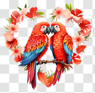 Valentine Parrots - Parrot Couple With Tropical Decor Transparent PNG