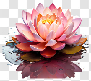 Multicolored Paints Lotus Flower - Pink And Orange Lotus Flower With Reflection Transparent PNG