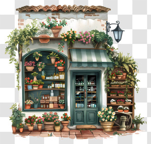 Spring Flower Store - Charming Flower Shop With Blooming Plants Transparent PNG