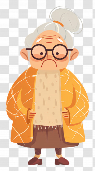 Old Woman - Sad Grandmother With Glasses And Scarf Transparent PNG