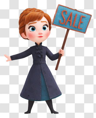 Frozen Anna Holding Sale Sign - Animated Character Holding Sale Sign Transparent PNG