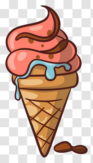 Pink Ice Cream Cone - Cartoon Ice Cream Cone Dripping With Syrup Transparent PNG
