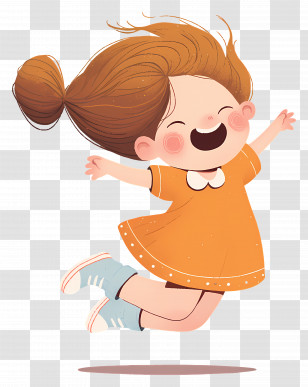 Little Girl Jumping - Happy Jumping Girl In Orange Dress Transparent PNG