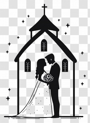 Wedding Church - Silhouette Church With Bride And Groom Transparent PNG